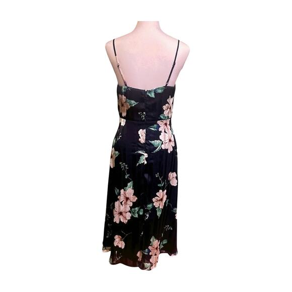 Lulus Navy Floral Midi Dress M Romantic Cottagecore Garden Party Slit cocktail - Picture 7 of 11